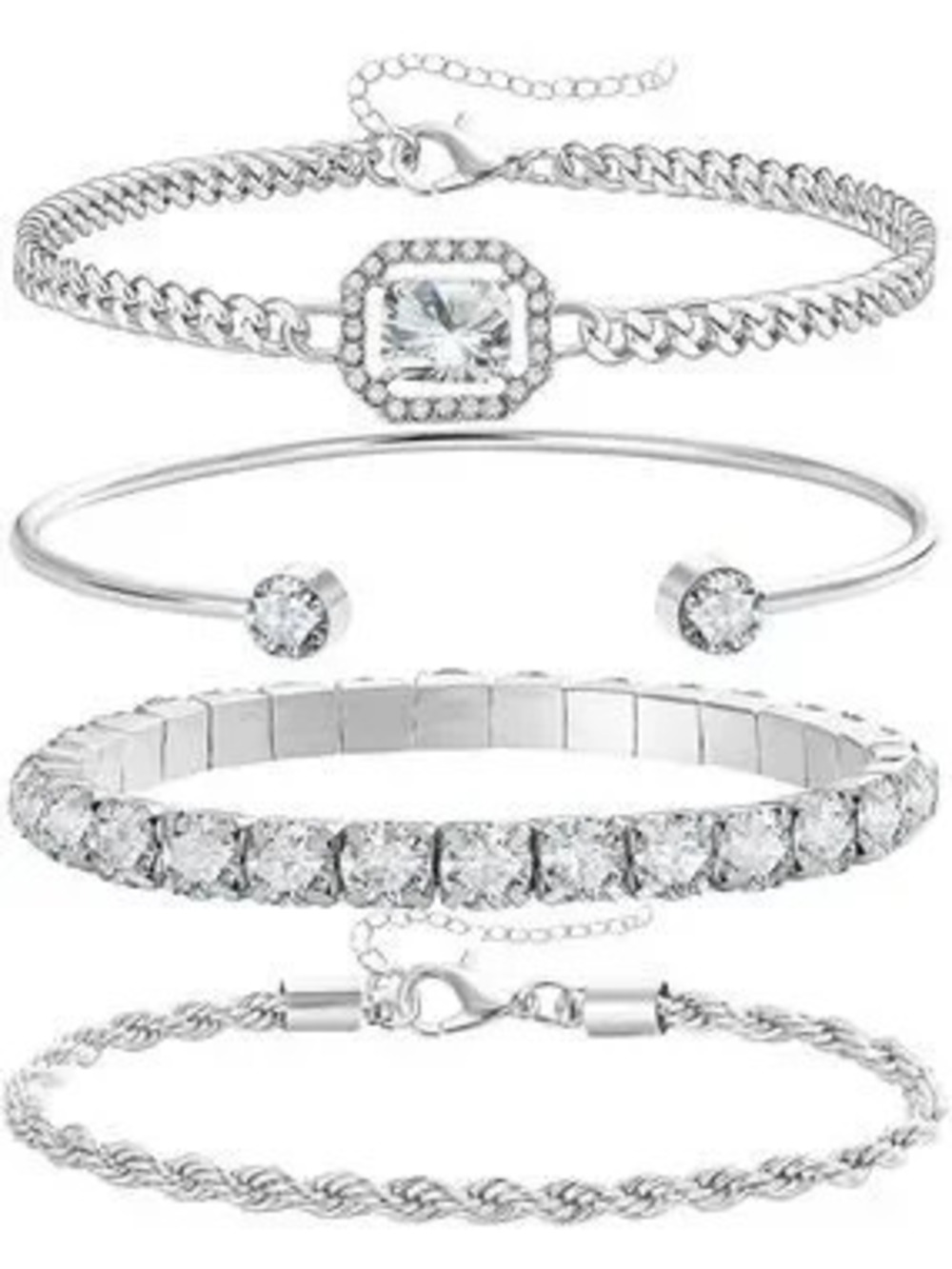 Anthropologie Silver Crystal Bracelet Stack - Clear Sparkle Set